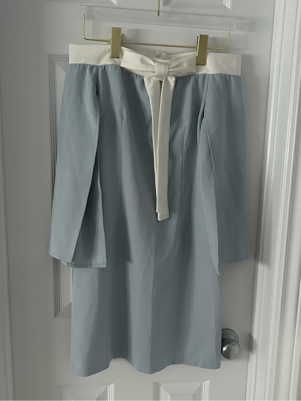 Light Blue A-Line Skirt with Cream Waist Tie